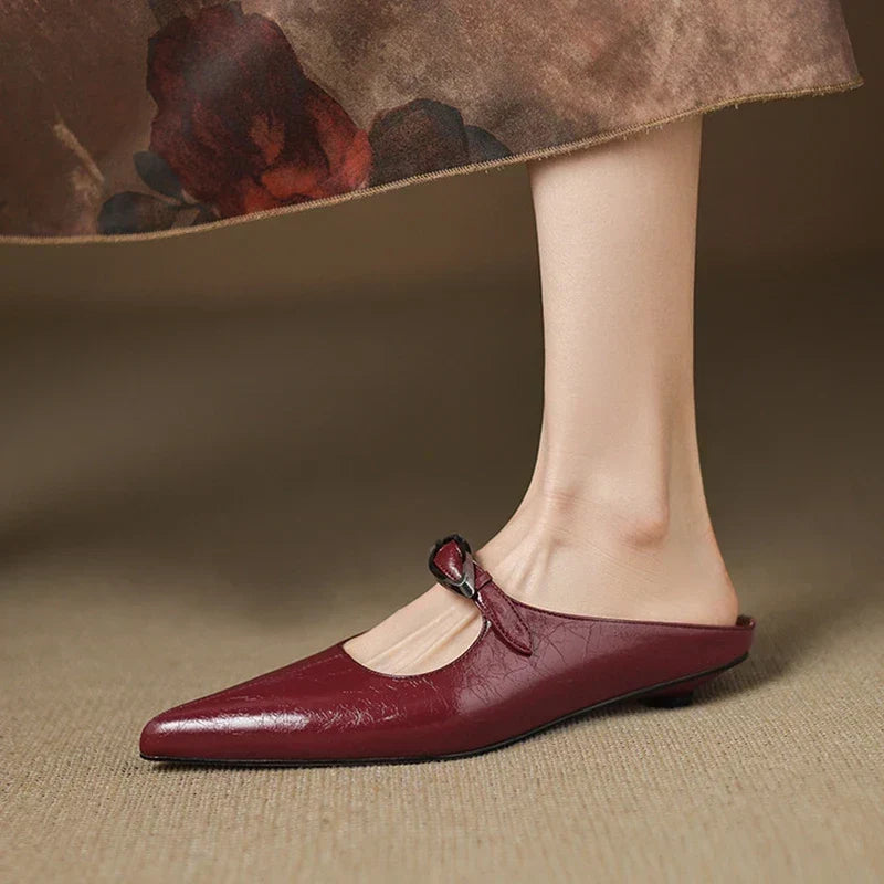 Pointed Toe Buckle Strap Low Heel Mary Jane Pumps