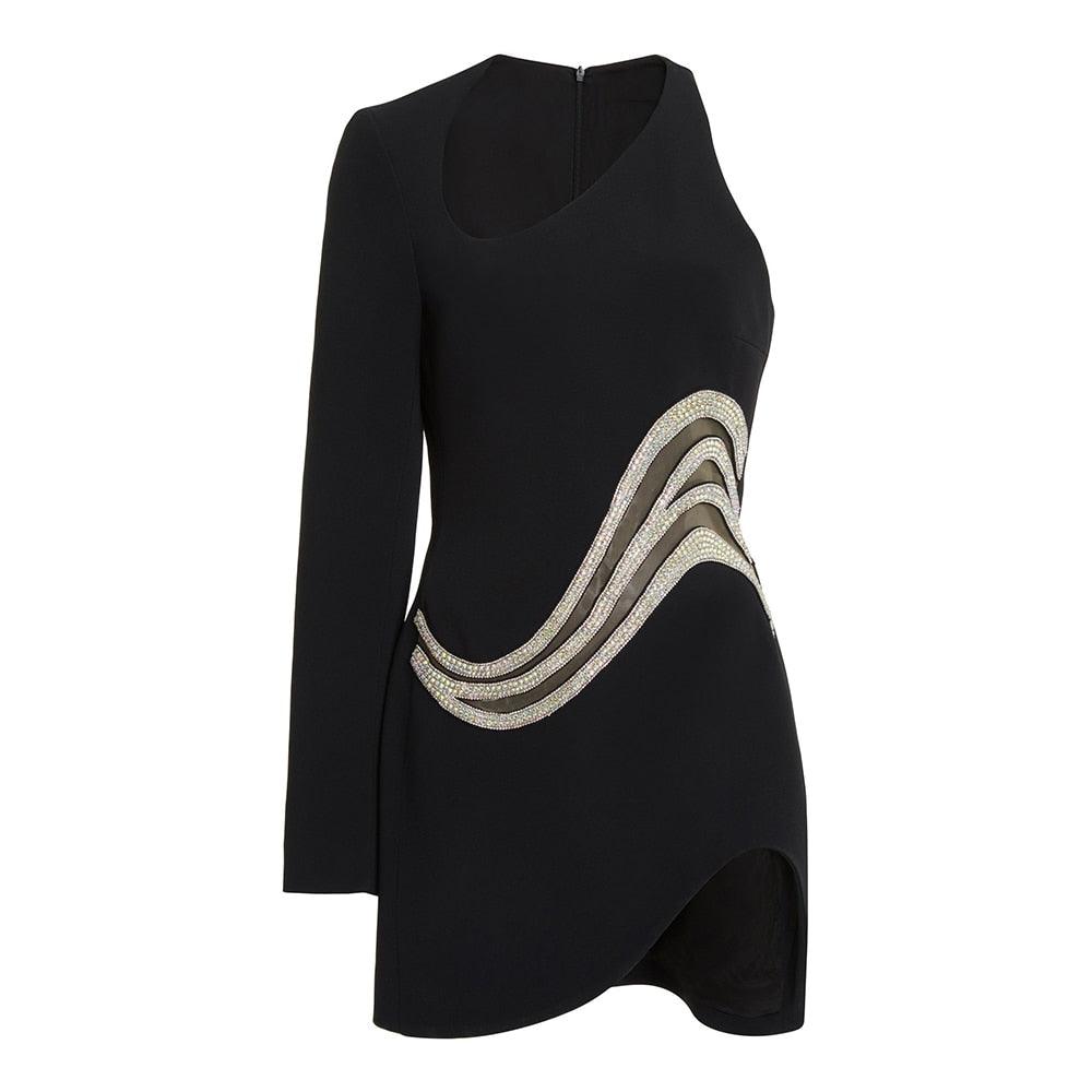 Girl In The Spotlight One Shoulder Diamond Mini Dress - View 5