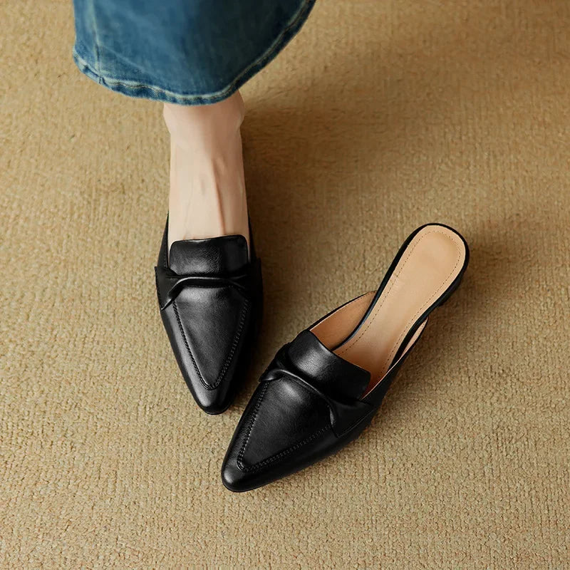 Square Toe Block Heel Loafer Mules