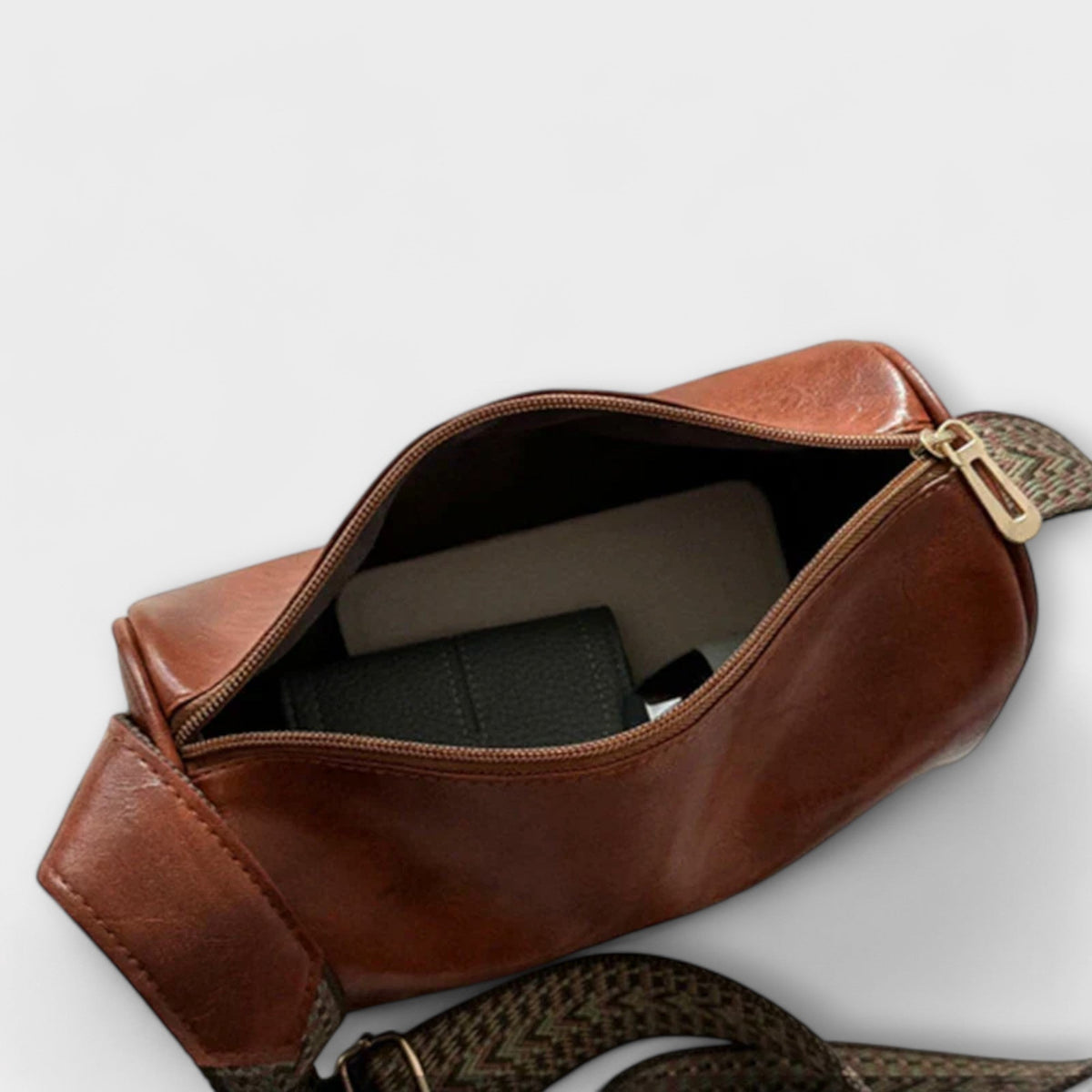 Faux Leather Woven Strap Crossbody Bag