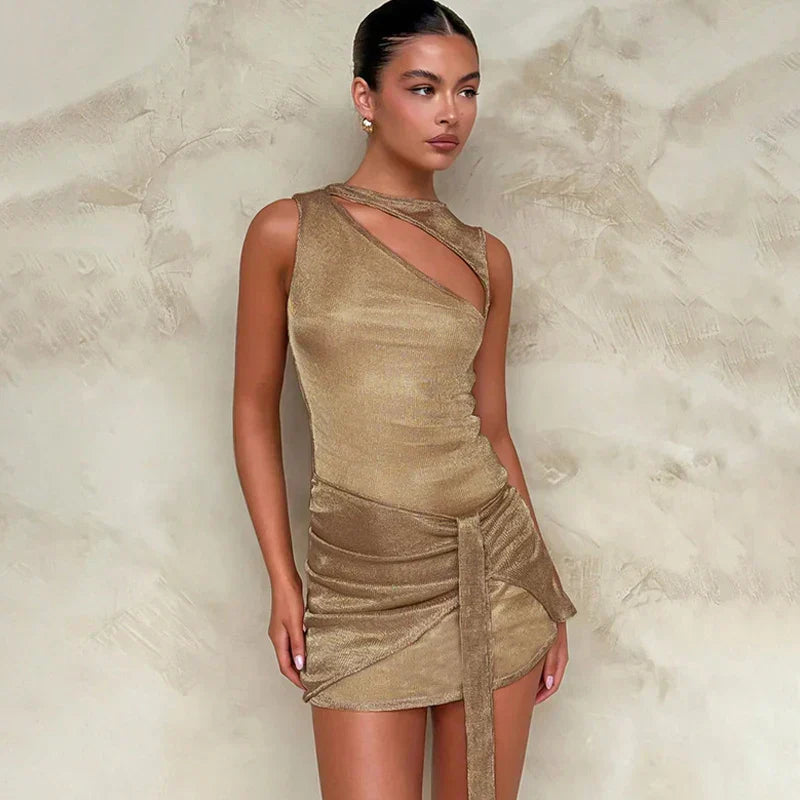 Halter Neck Cut Out Wrap Tie Waist Bodycon Mini Dress