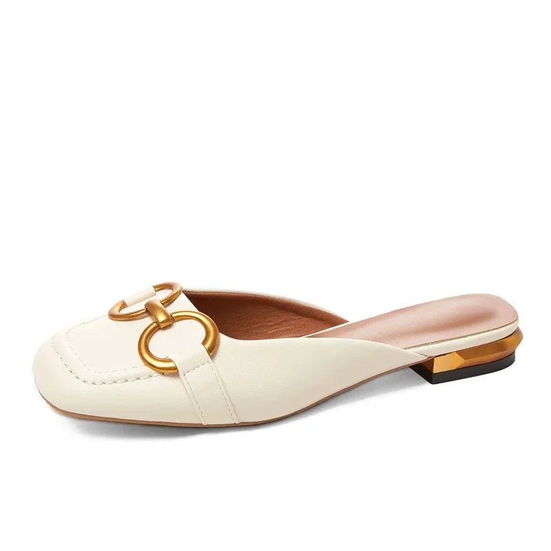 Metal Ring Square Toe Slip On Flats