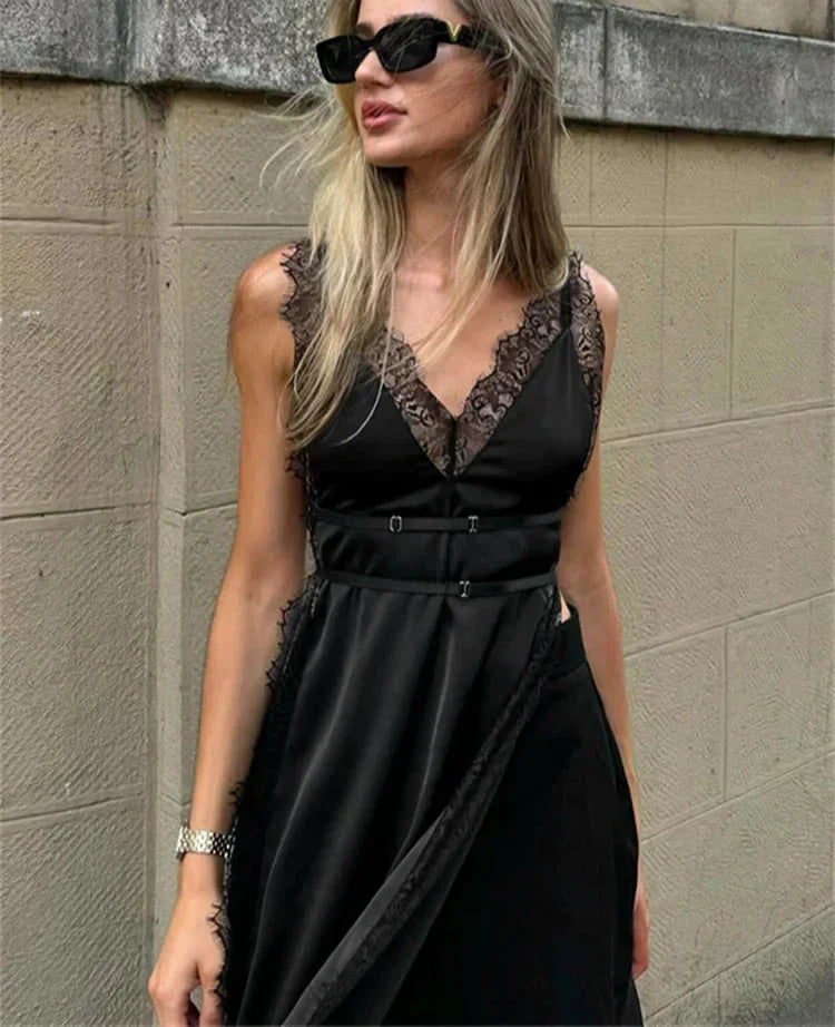 Lace Trim V-Neck Sleeveless High Split Slip Maxi Dress 8