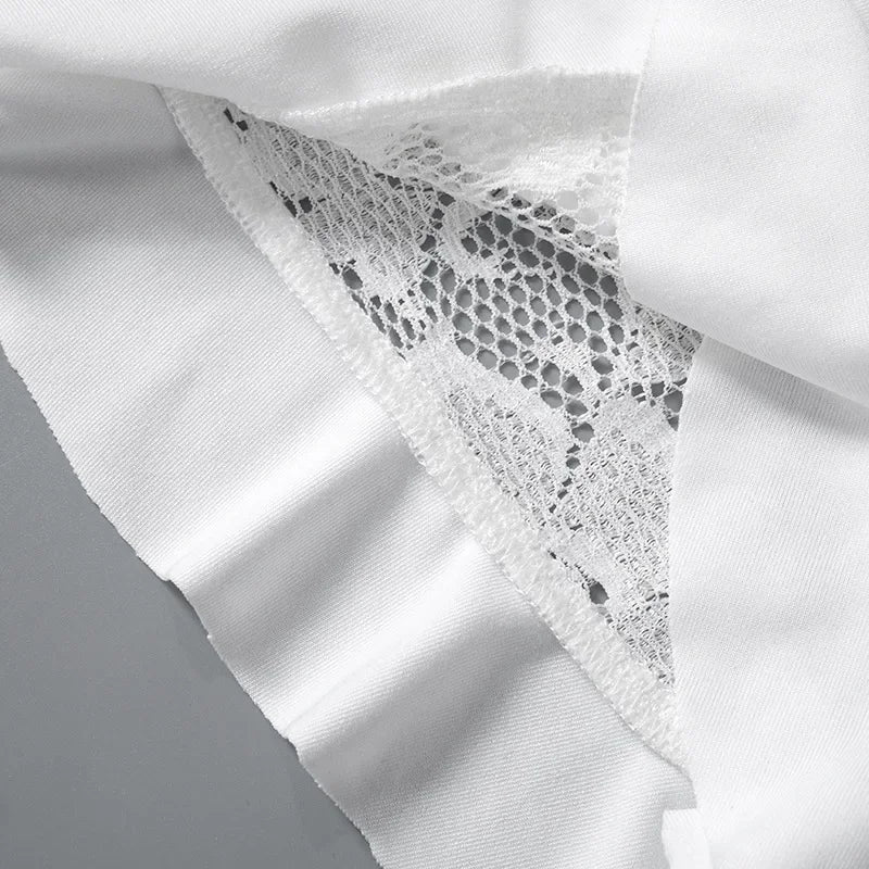 Long Sleeve Streetwear White Lace Dress For Women Slash Neck Outfits See Through Fashions Vestidos Elegantes Para Mujer Ruffles