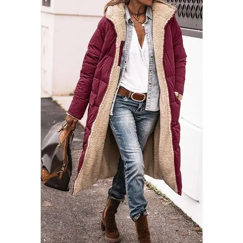 Hooded Sherpa Lined Longline Quilted Coat
