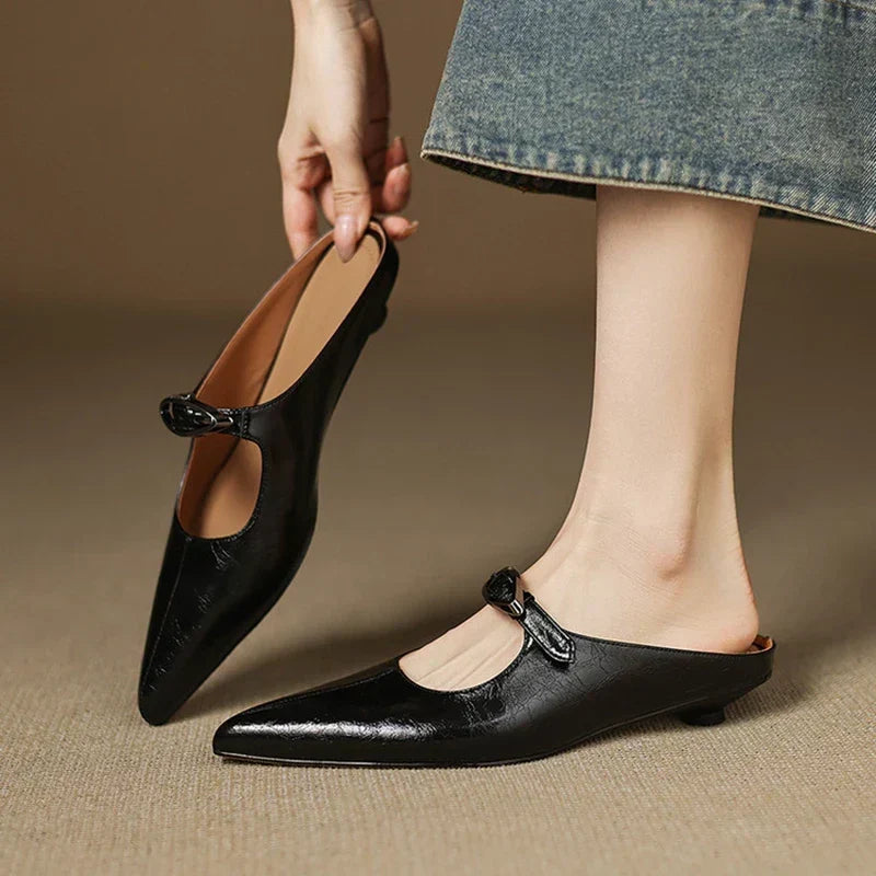 Pointed Toe Buckle Strap Low Heel Mary Jane Pumps