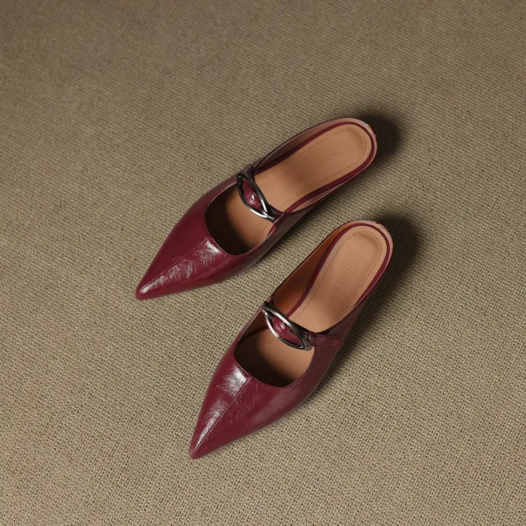 Pointed Toe Buckle Strap Low Heel Mary Jane Pumps