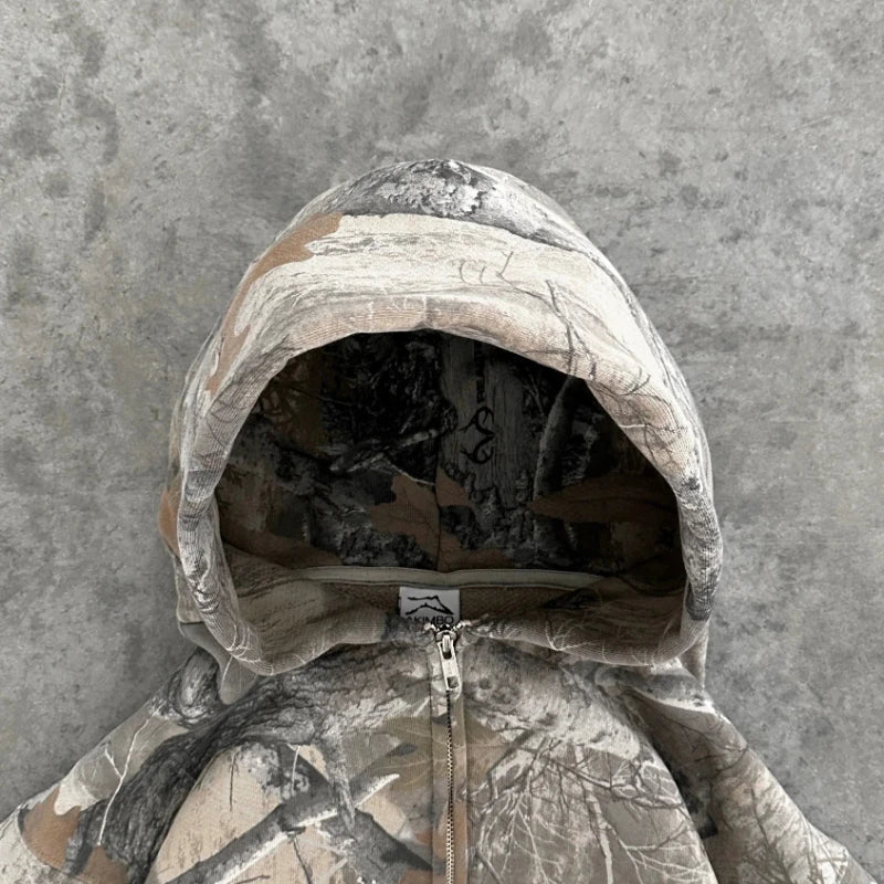 Camo Zip Up Oversized Hoodie