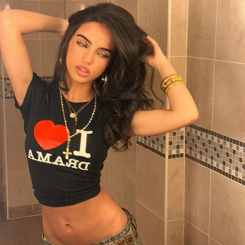 Gothic Letter Print Slim Crop Top