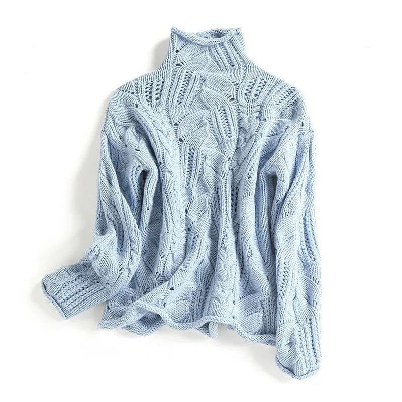 Turtleneck Cable Knit Pointelle Oversized Sweater