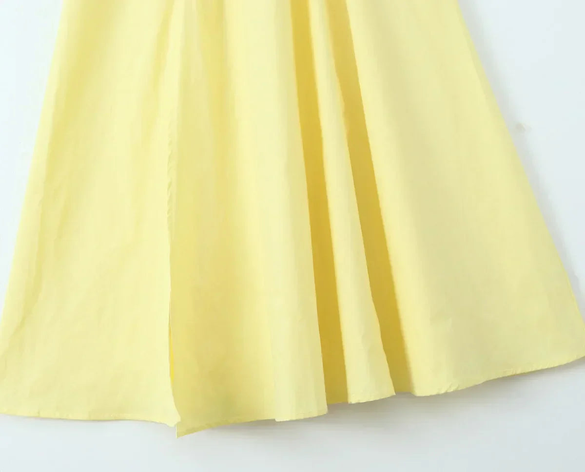 Corset Tie Shoulder Square Neck Ruffle High Split Midi Dress
