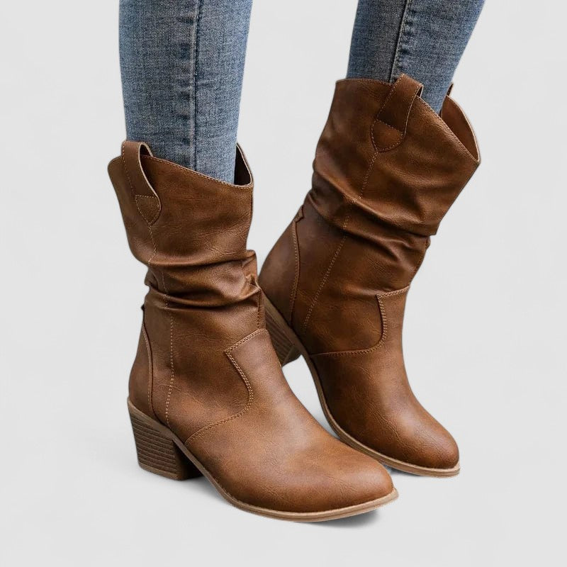 Slouch Block Heel Western Ankle Boots
