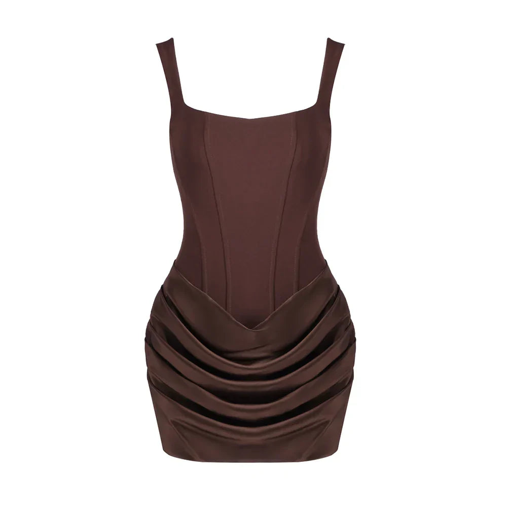 HADLEE CORSET RUCHED MINI DRESS Dark Brown