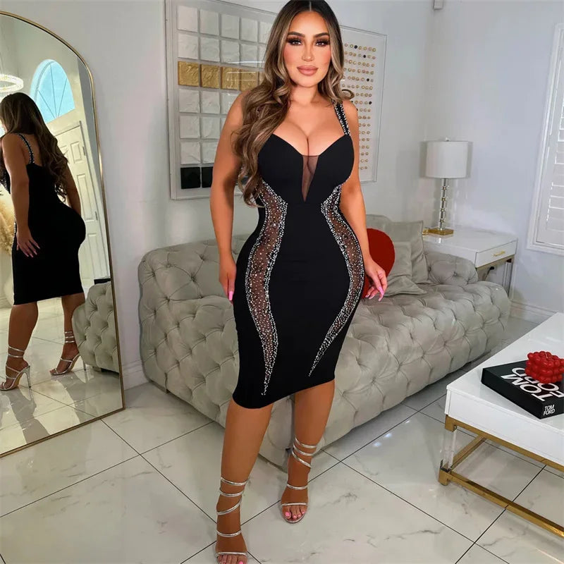 Diamond Patchwork Mesh Midi Dress - View 2