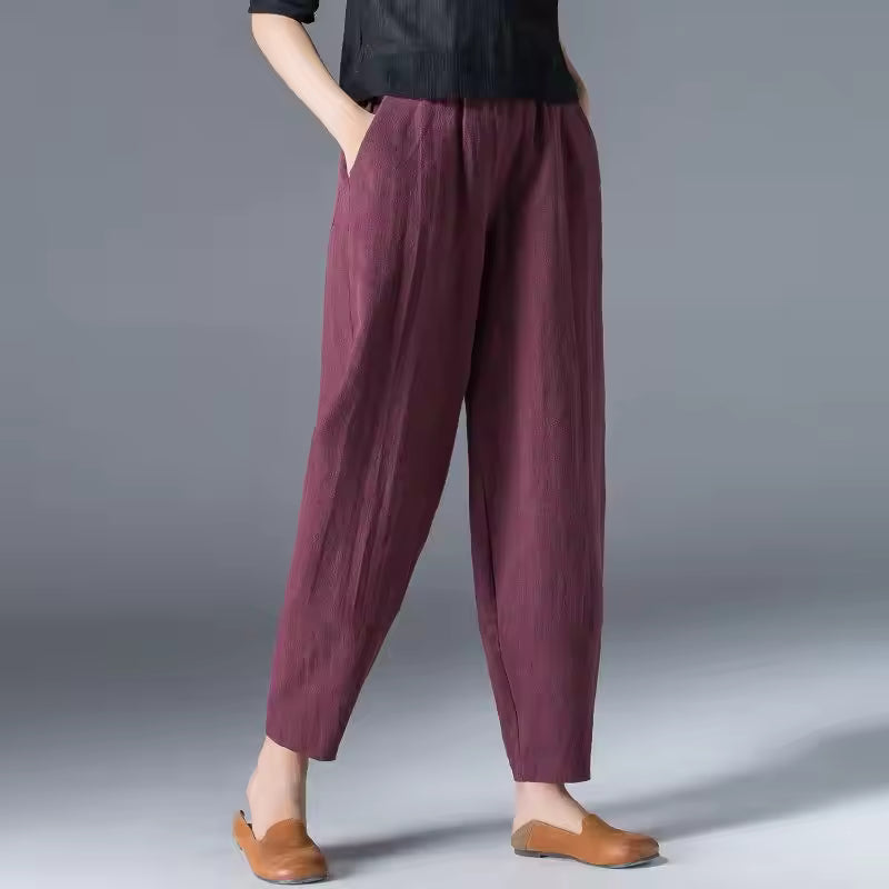 High Waist Tapered Leg Pull On Pants