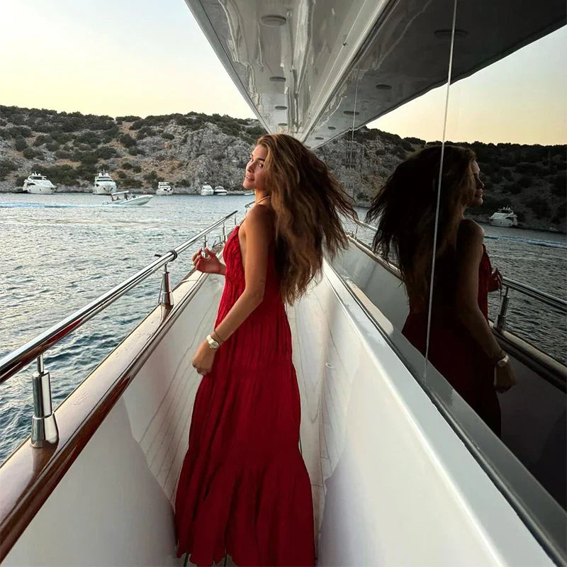 Sling A - line Sleeveless Deep V - neck Dress