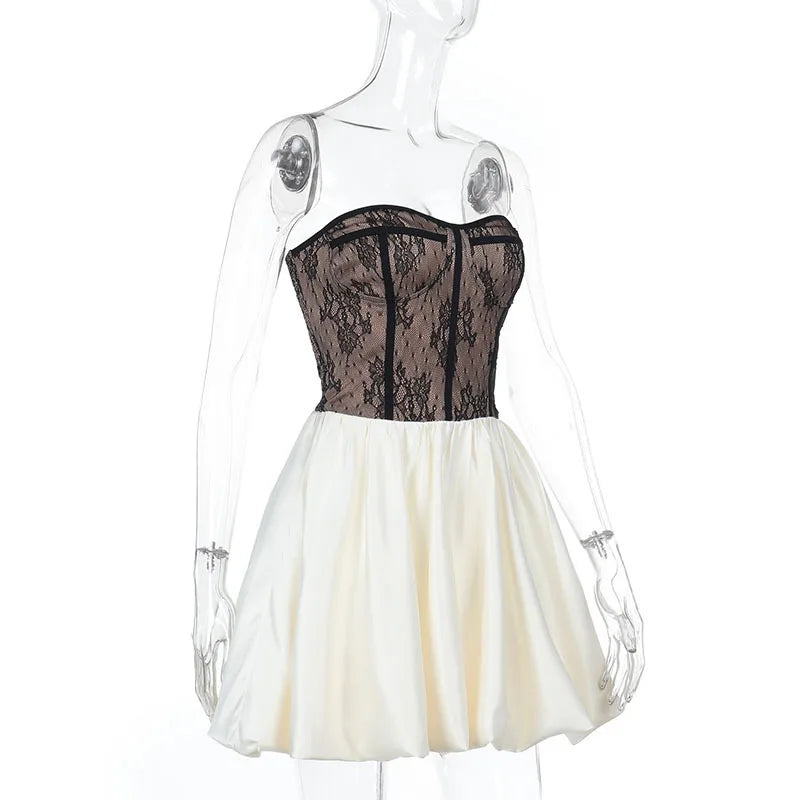 Patchwork Lace Black Backless Dress - View 7