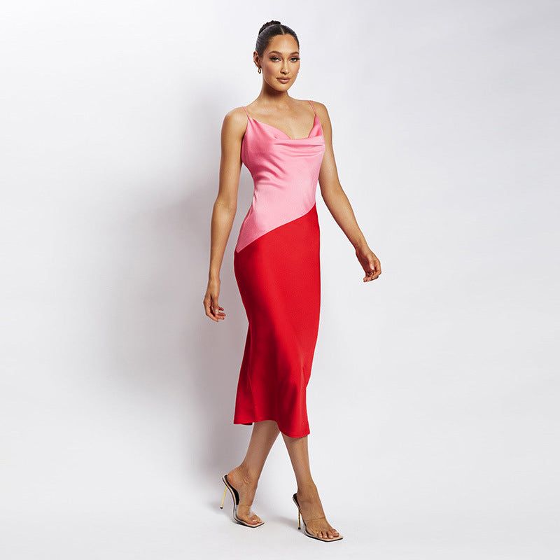 Strawberry Fields Diagonal Panel Satin Midi Dress - View 9