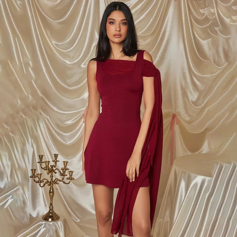 Asymmetrical Chiffon Ribbon Sleeveless Mini Dress - View 5