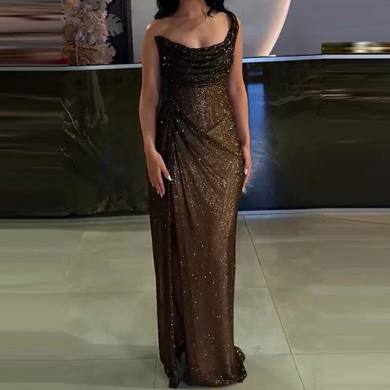 Sequin Asymmetric Off Shoulder Maxi Dress - View 5