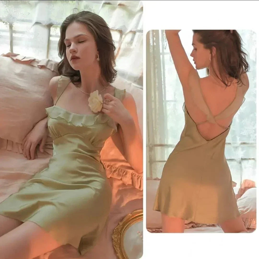 Satin Ruffle Strap Ruched Slip Mini Dress 9