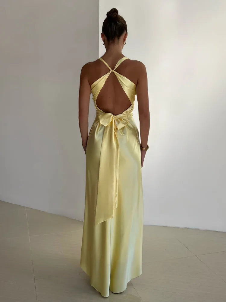 Satin Ruched Backless Maxi Dress 2
