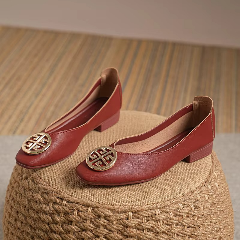 Square Toe Metal Medallion Ballet Flats