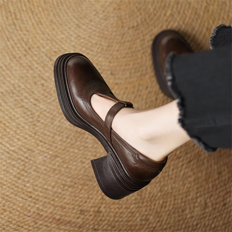 T Strap Buckle Round Toe Block Heel Mary Jane Shoes