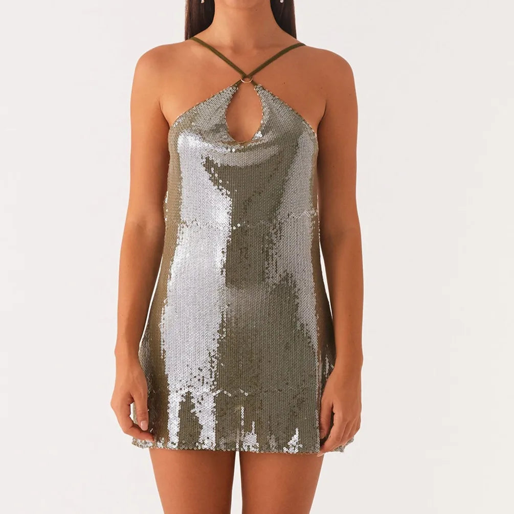 Sequin Halter Neck Keyhole Bodycon Mini Dress