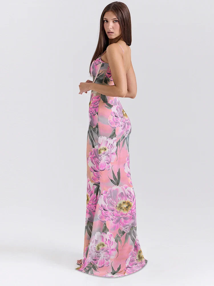 Halter Dot Slim Backless Floral Dress