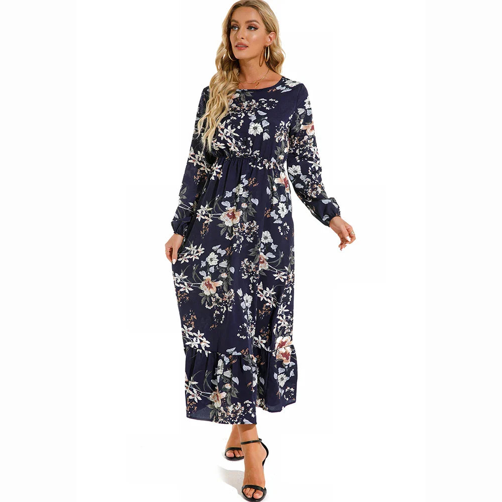 Floral Long Sleeve Tiered Ruffle Boho Maxi Dress