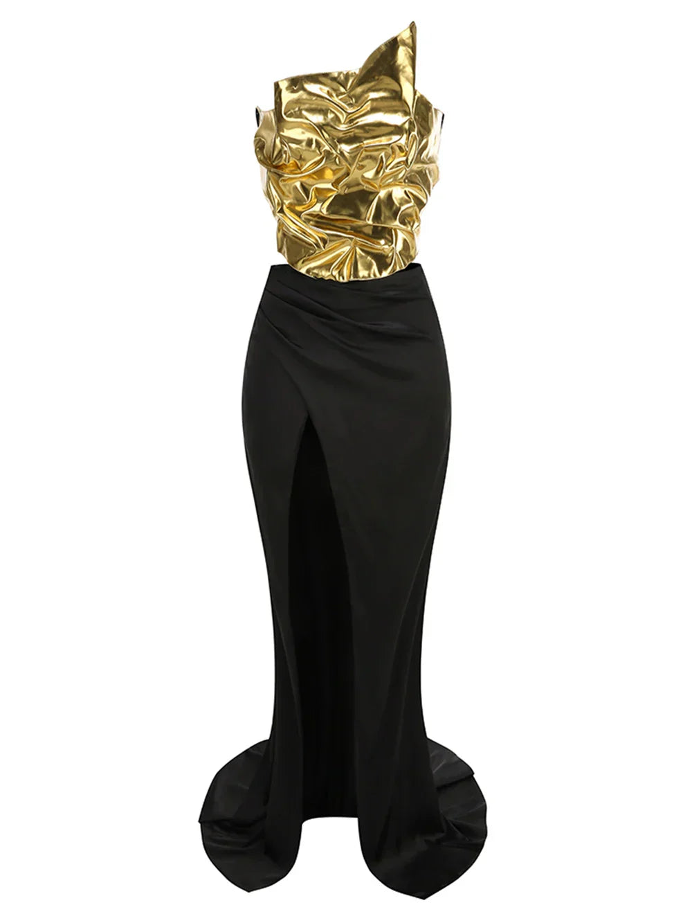 Gold Lace - up Tops 2 Pieces Floor - length Dress