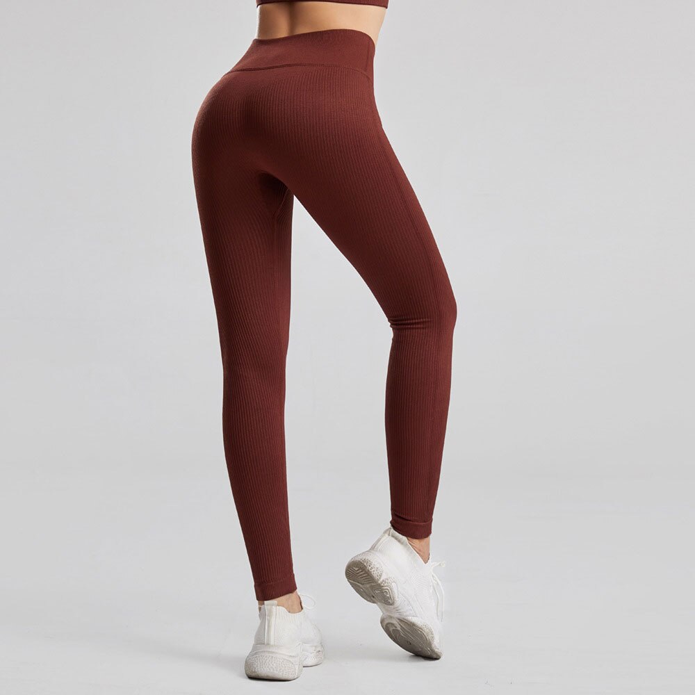 Mojoyce Ribbed Yoga Pants Women Seamless Push Up Sport Leggings Fitness Pants Tights Gym Workout Drawstring Scrunch Legging