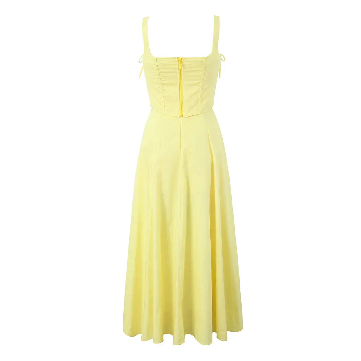 Corset Tie Shoulder Square Neck Ruffle High Split Midi Dress