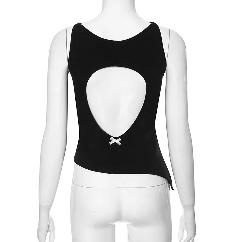 Scoop Neck Sleeveless Cut Out Open Back Bow Tank Top 10