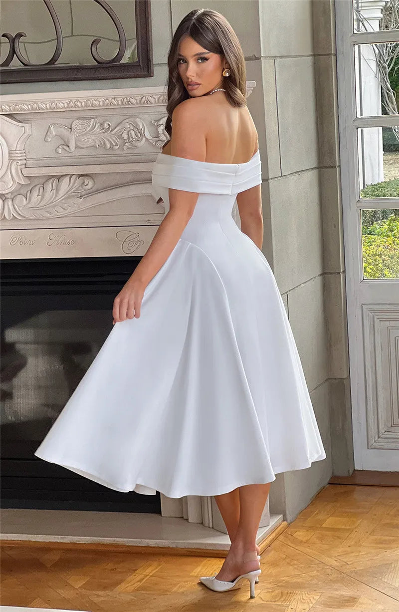 Off - Shoulder Flare Midi Dress