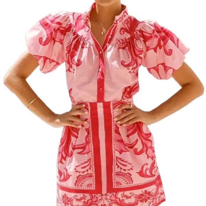 Print Puff Sleeve Two Piece Set 8