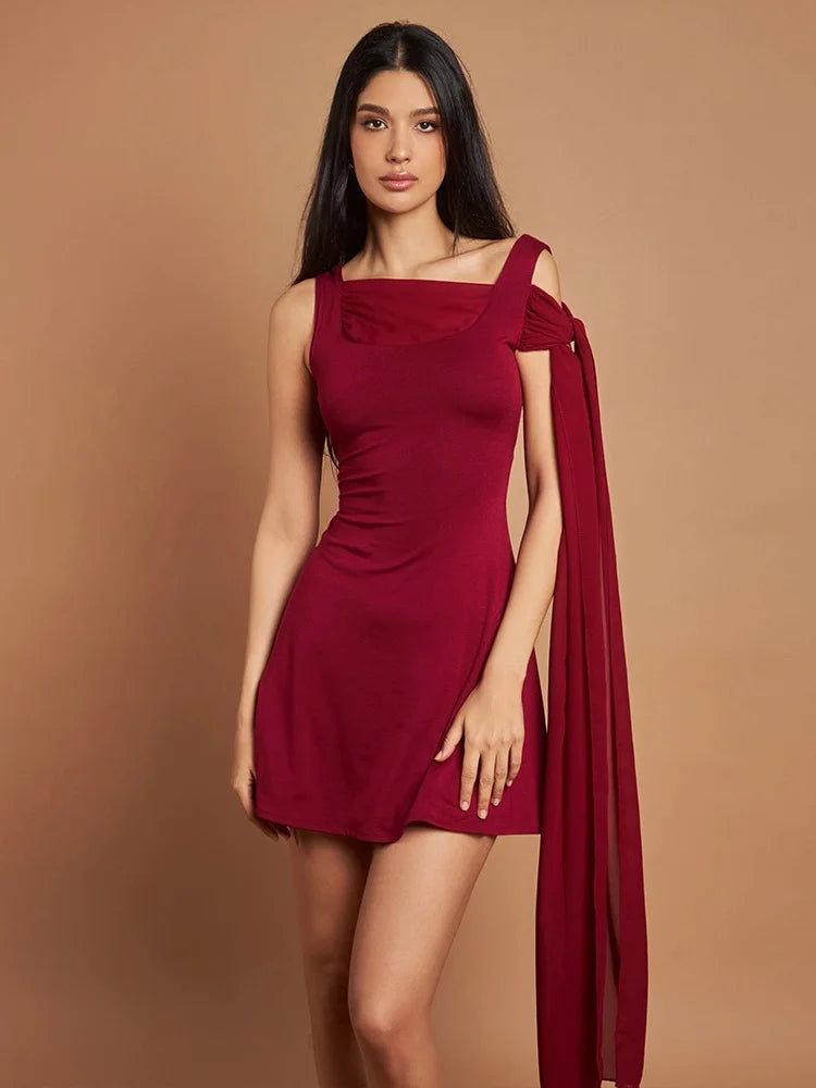 Asymmetrical Chiffon Ribbon Sleeveless Mini Dress - View 14