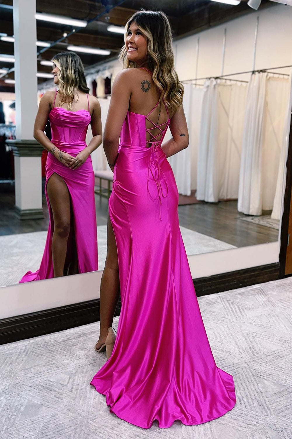 Sheath Spaghetti Straps Black Long Prom Dress with Split Front