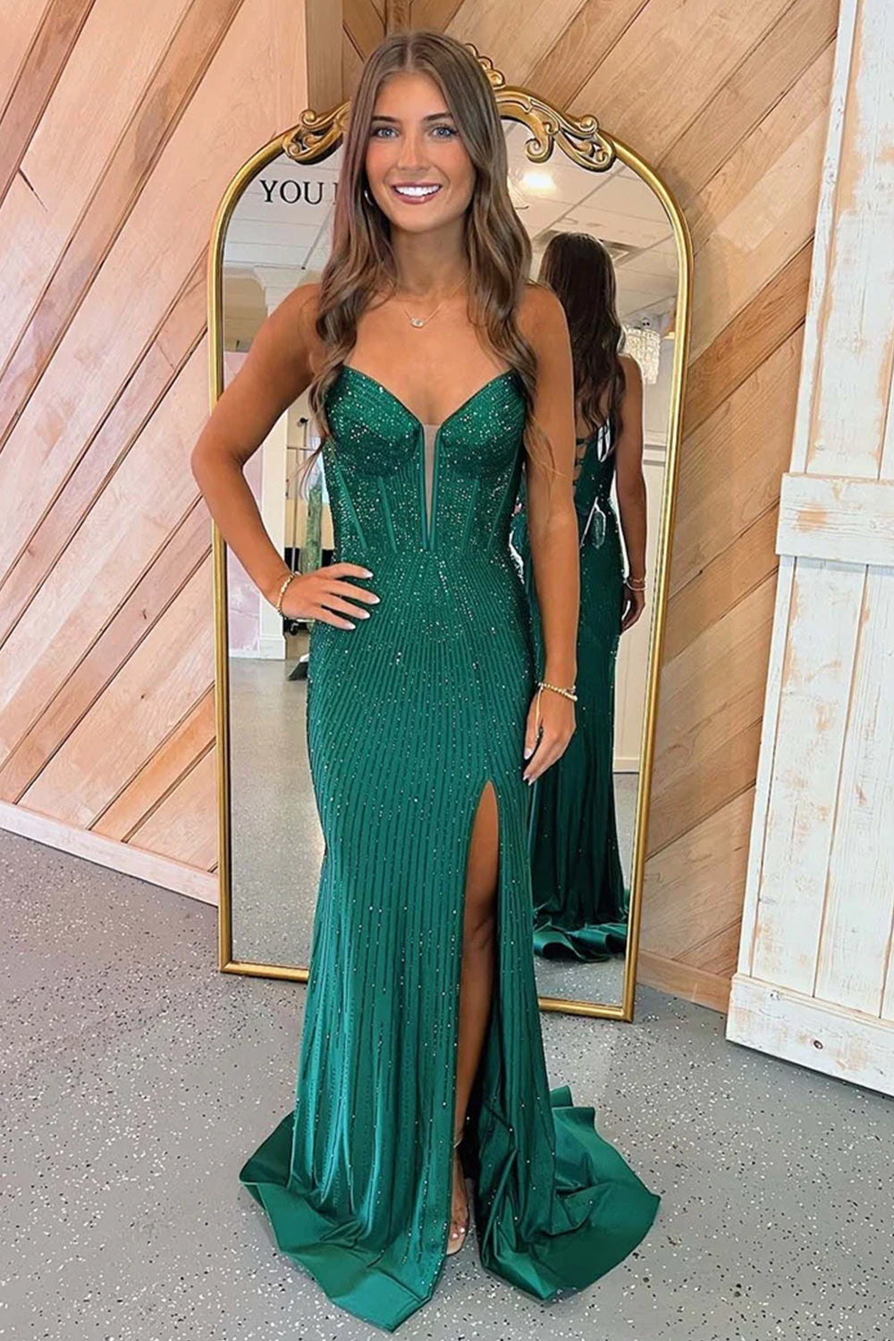 Gorgeous Red Spaghetti Straps Mermaid Long Beaded Prom Dress