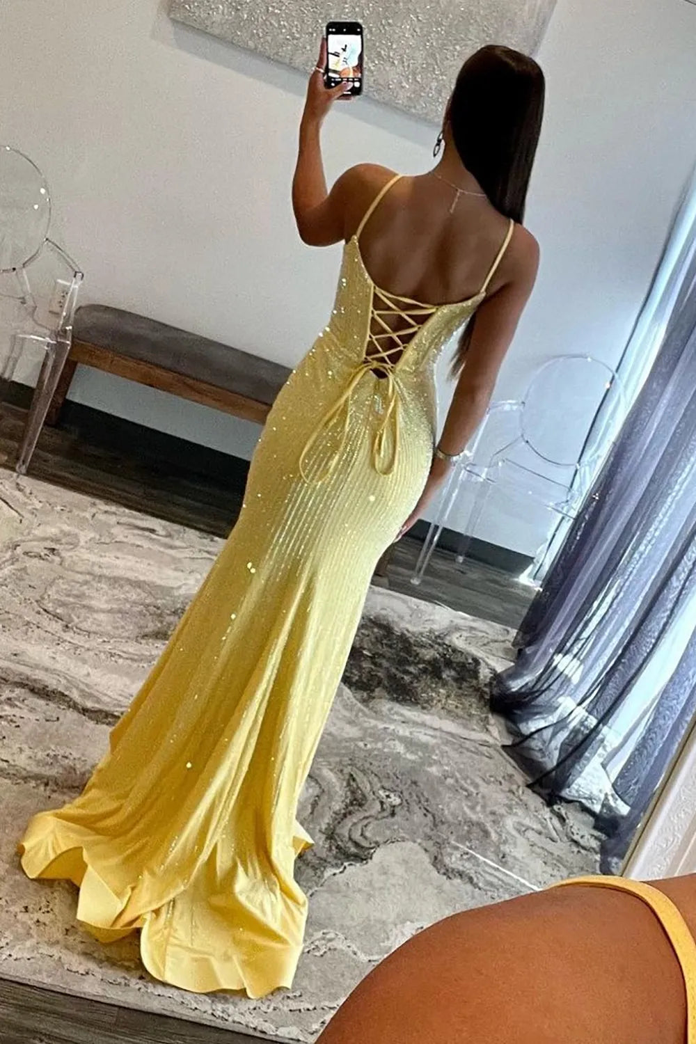 Gorgeous Red Spaghetti Straps Mermaid Long Beaded Prom Dress