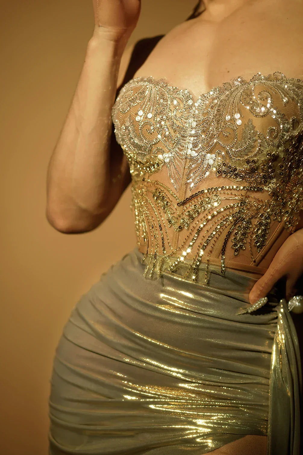 Silver Sparkling See-Through Party Dress
