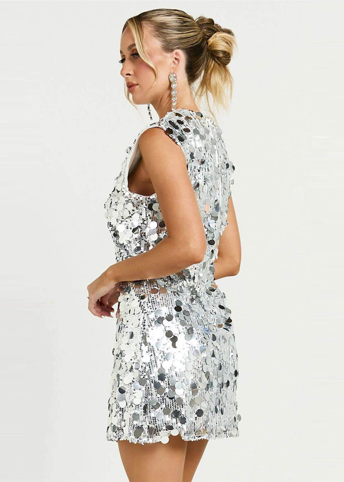 Sequin Crew Neck Sleeveless Bodycon Mini Dress