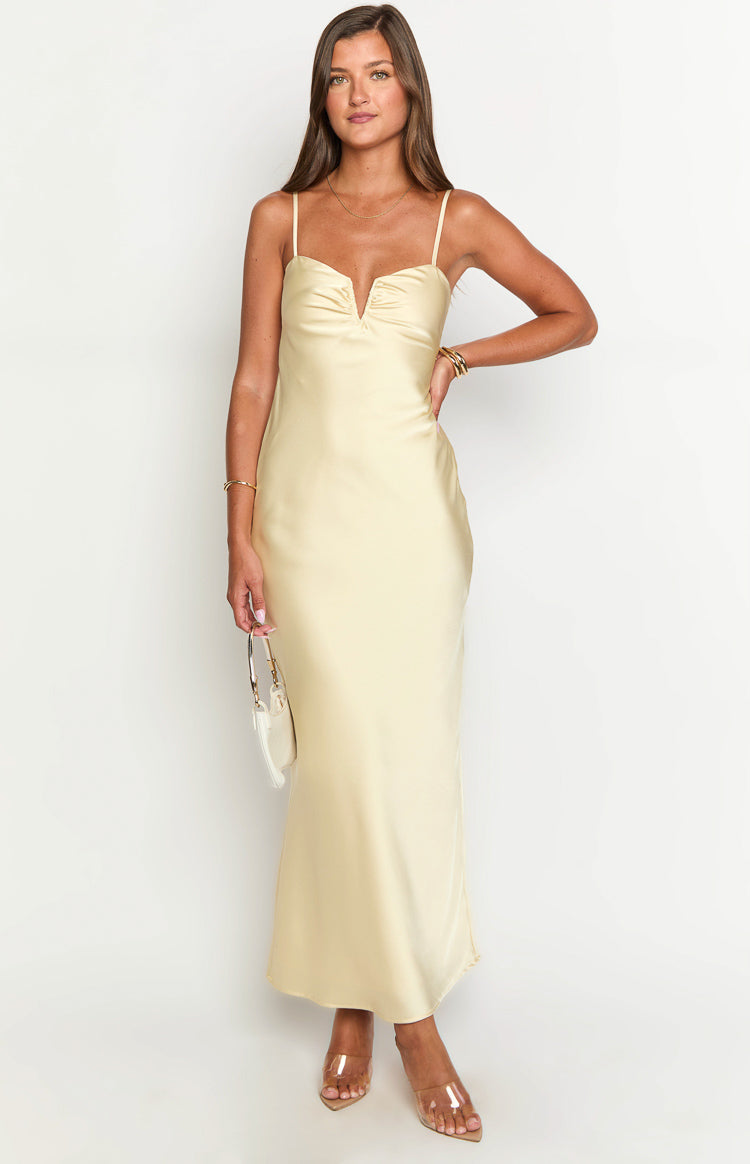 Satin Notch Sweetheart Spaghetti Strap Bias Cut Maxi Dress 2