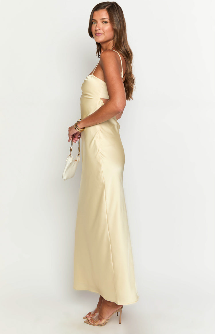 Satin Notch Sweetheart Spaghetti Strap Bias Cut Maxi Dress 4