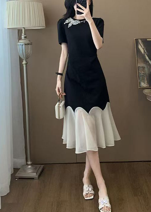 Butterfly Appliqué Crew Neck Short Sleeve Scalloped Midi Dress - View 2