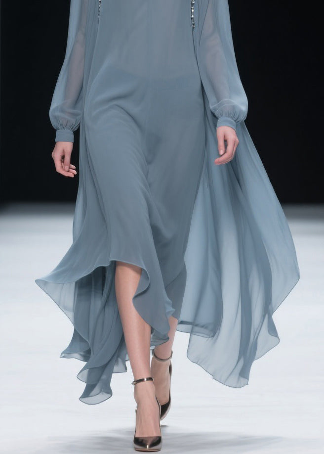 Chiffon Deep V-Neck Long Sleeve Beaded Cape Overlay Maxi Gown - View 4