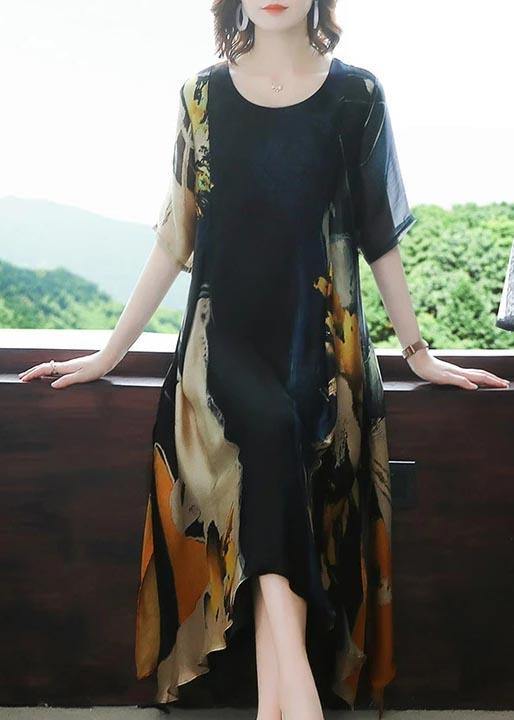 Simple Long Stylish Plus Size Elegant Chiffon Prints Loose Dress