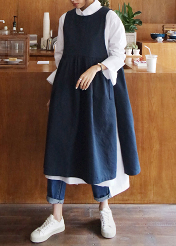 Round Neck Sleeveless Gathered Waist Pinafore Midi Dress