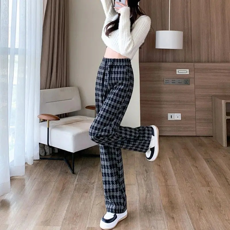 Plaid Drawstring Wide Leg Pants